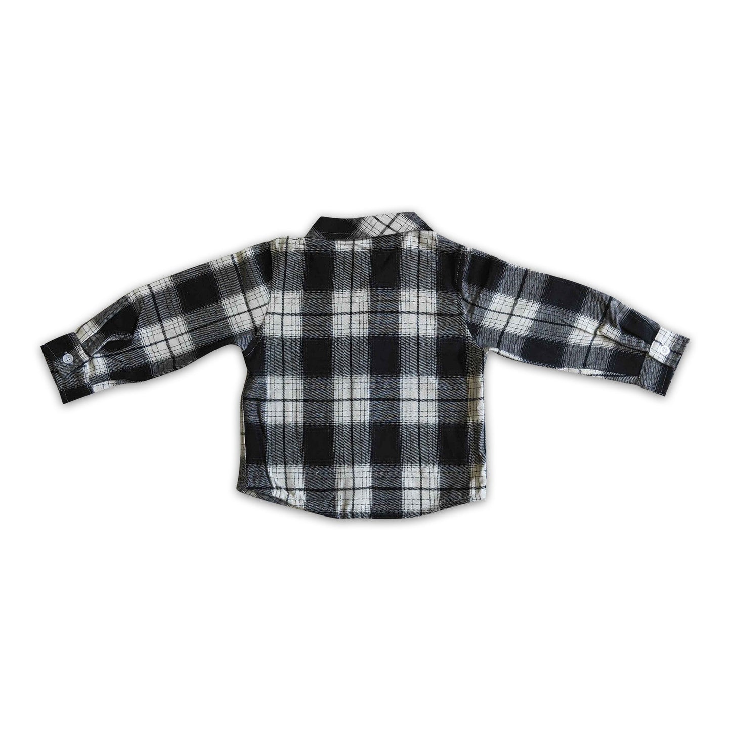 Black white plaid cotton pocket boy thin flannel button up shirt