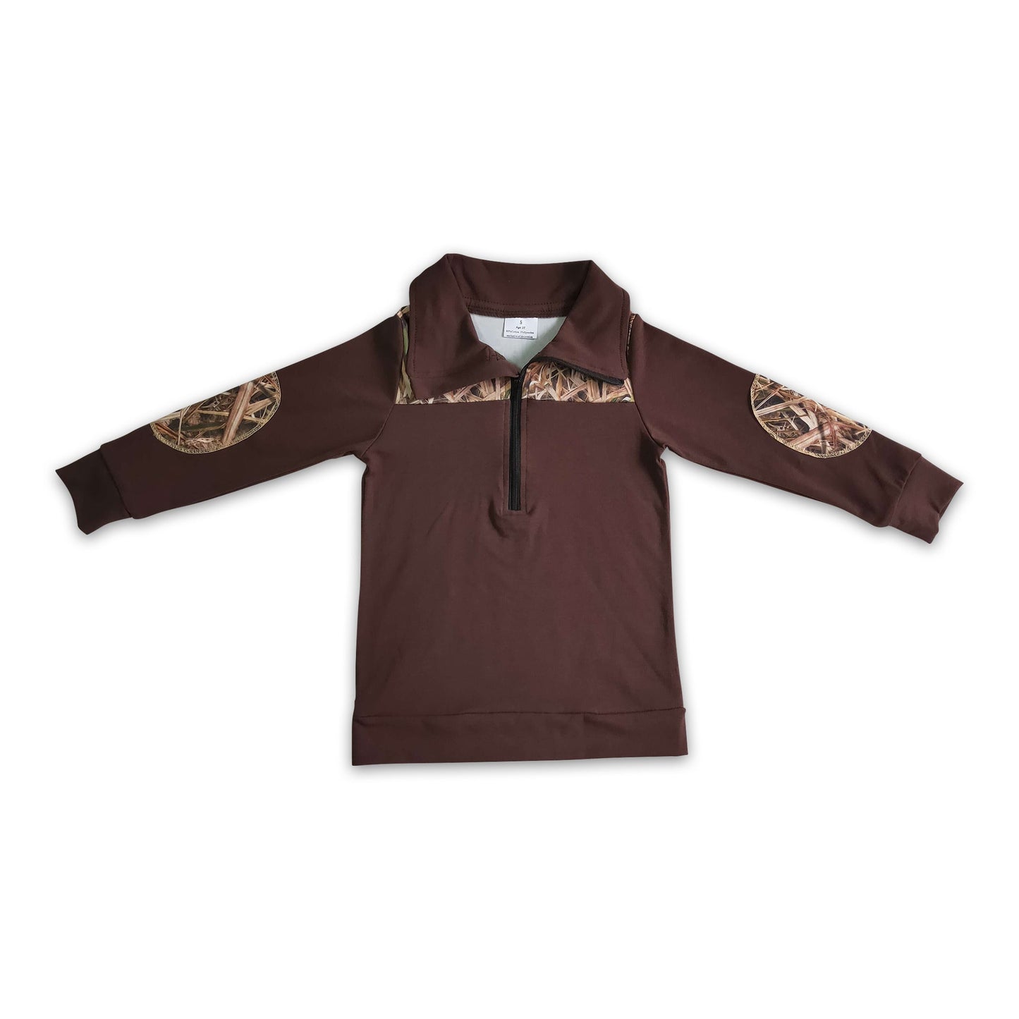 Brown camo kids boy zip fall pullover