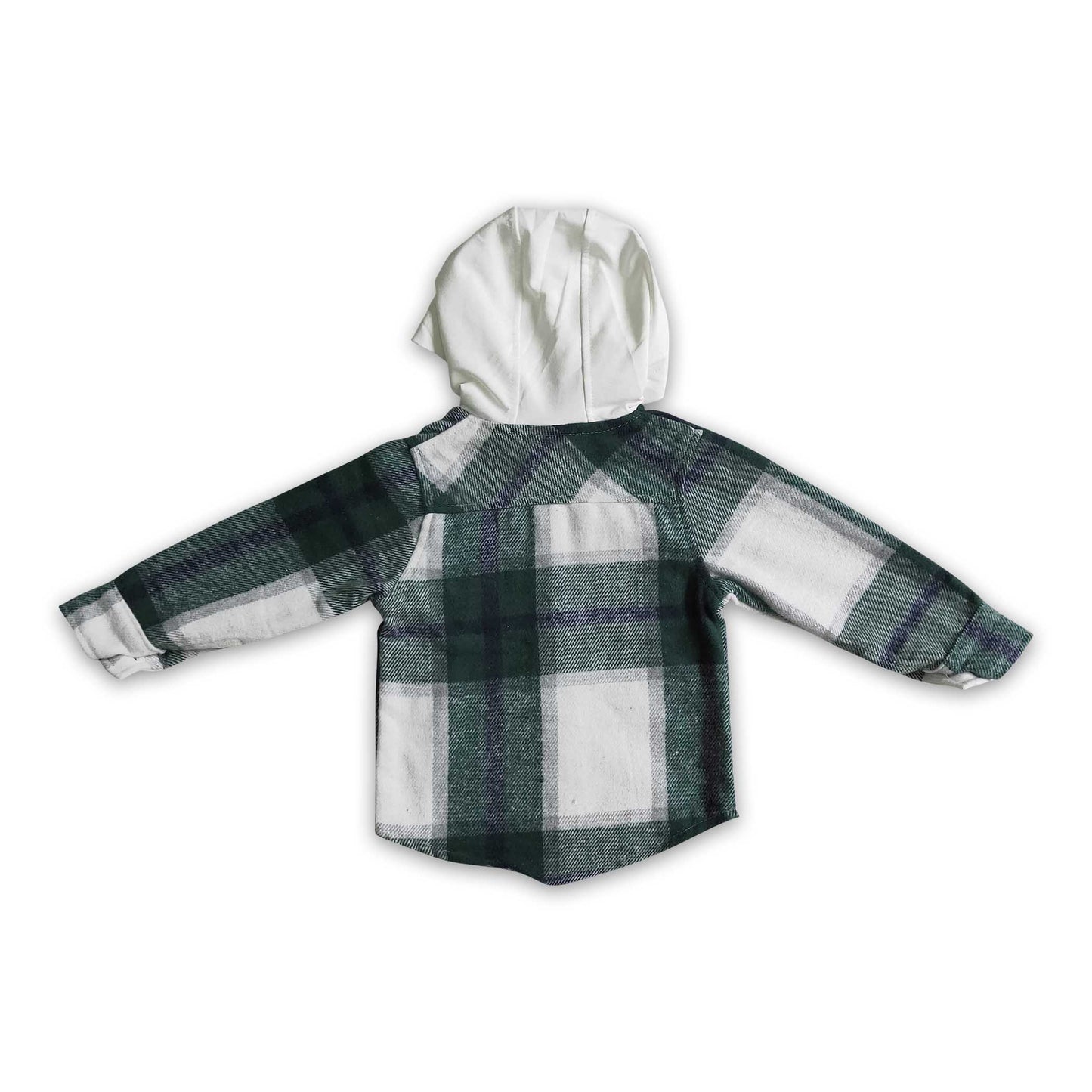 Green plaid cotton shirt pocket boy thick flannel button up hoodie