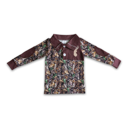 Deer print camo long sleeve kids fall pullover