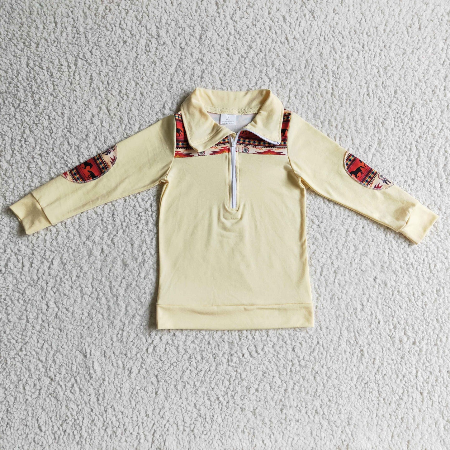 Horse aztec long sleeves kids western zipper pullover