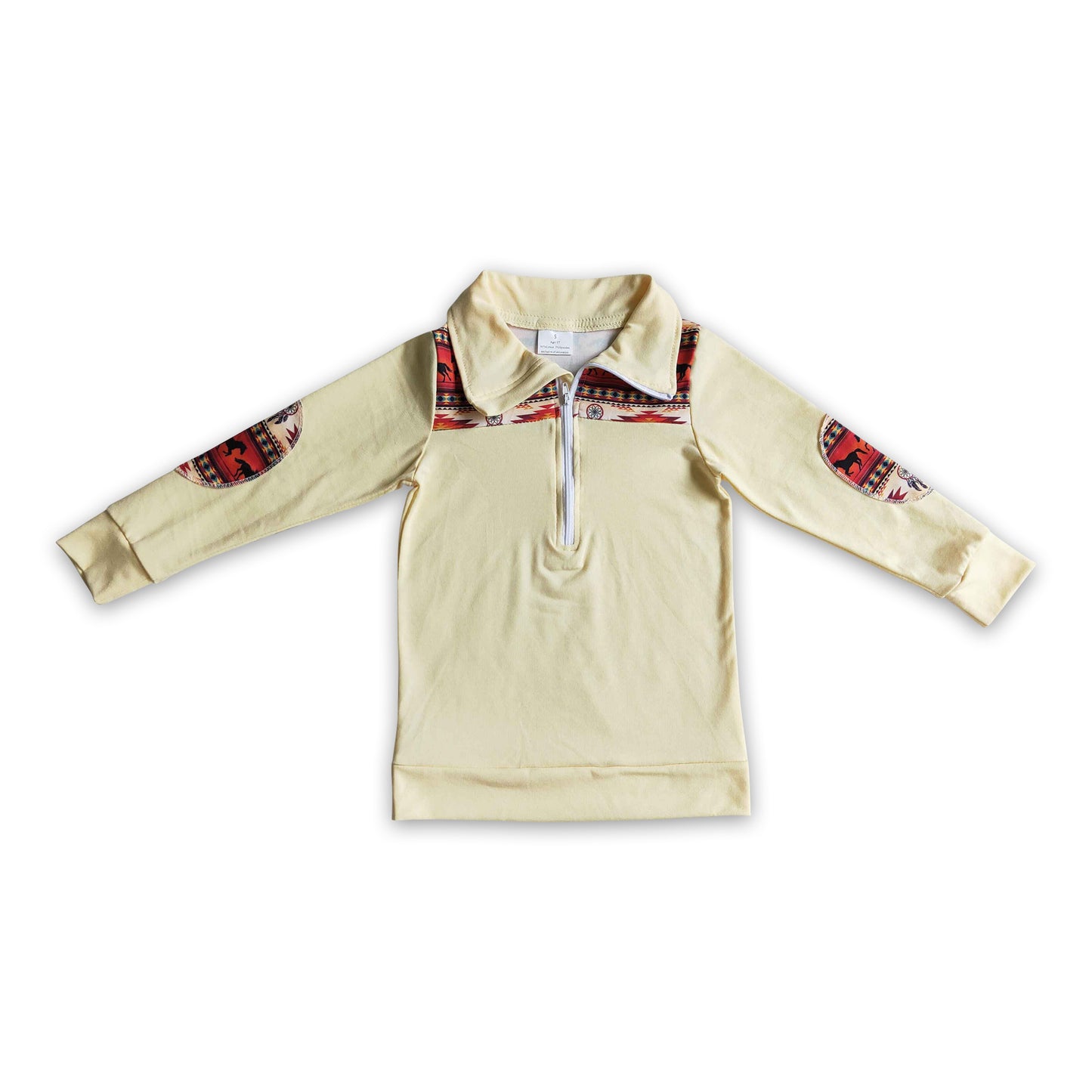 Horse aztec long sleeves kids western zipper pullover