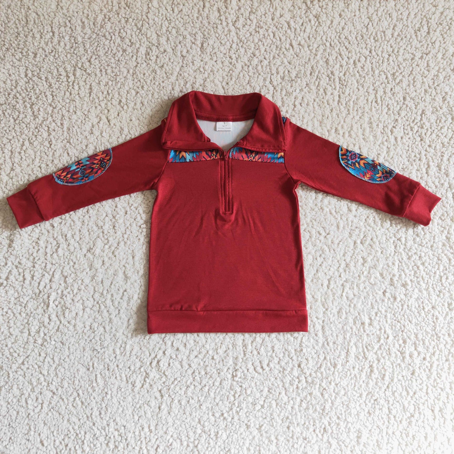 Aztec long sleeves kids boy western zipper pullover