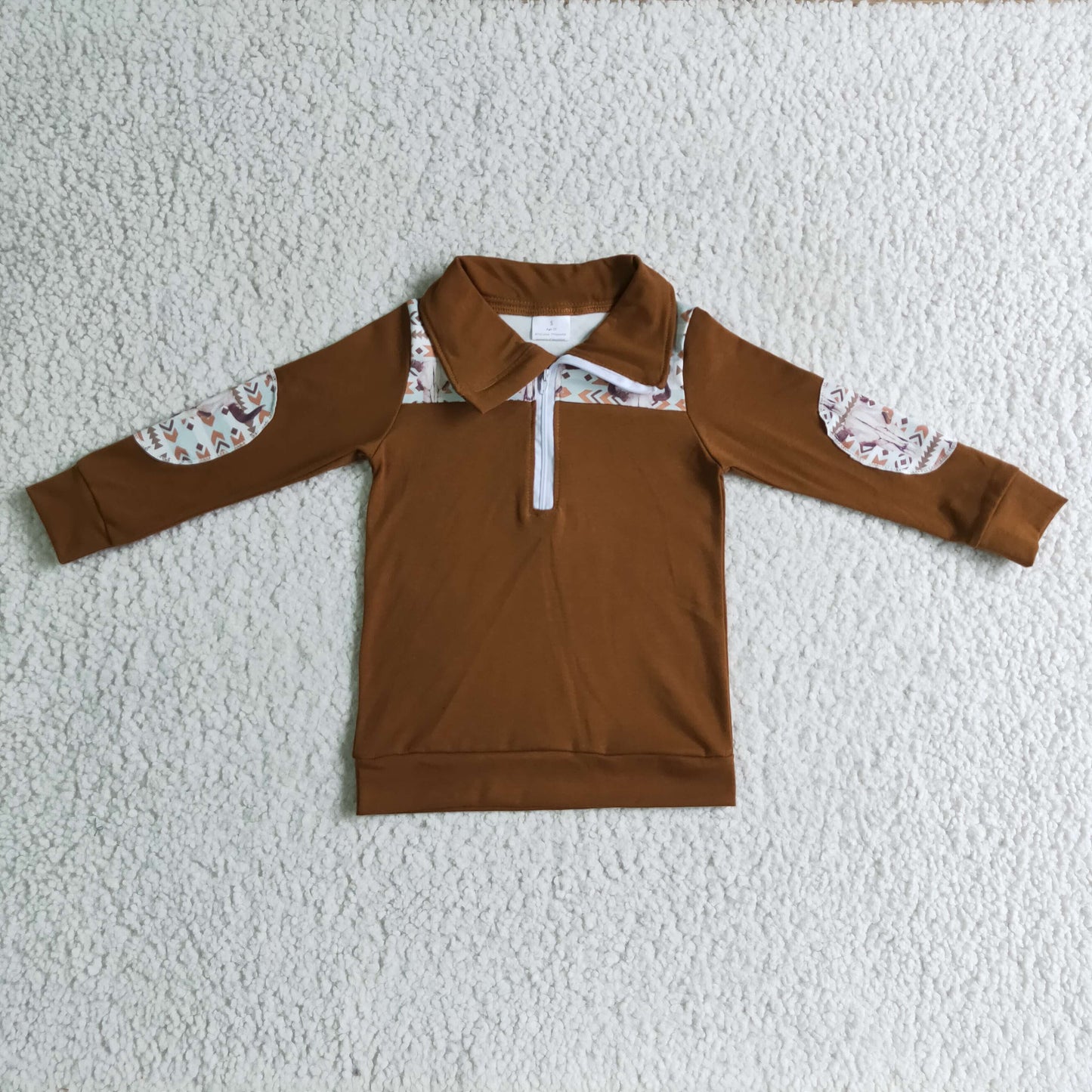 Bull skull kids boy zipper western fall pullover