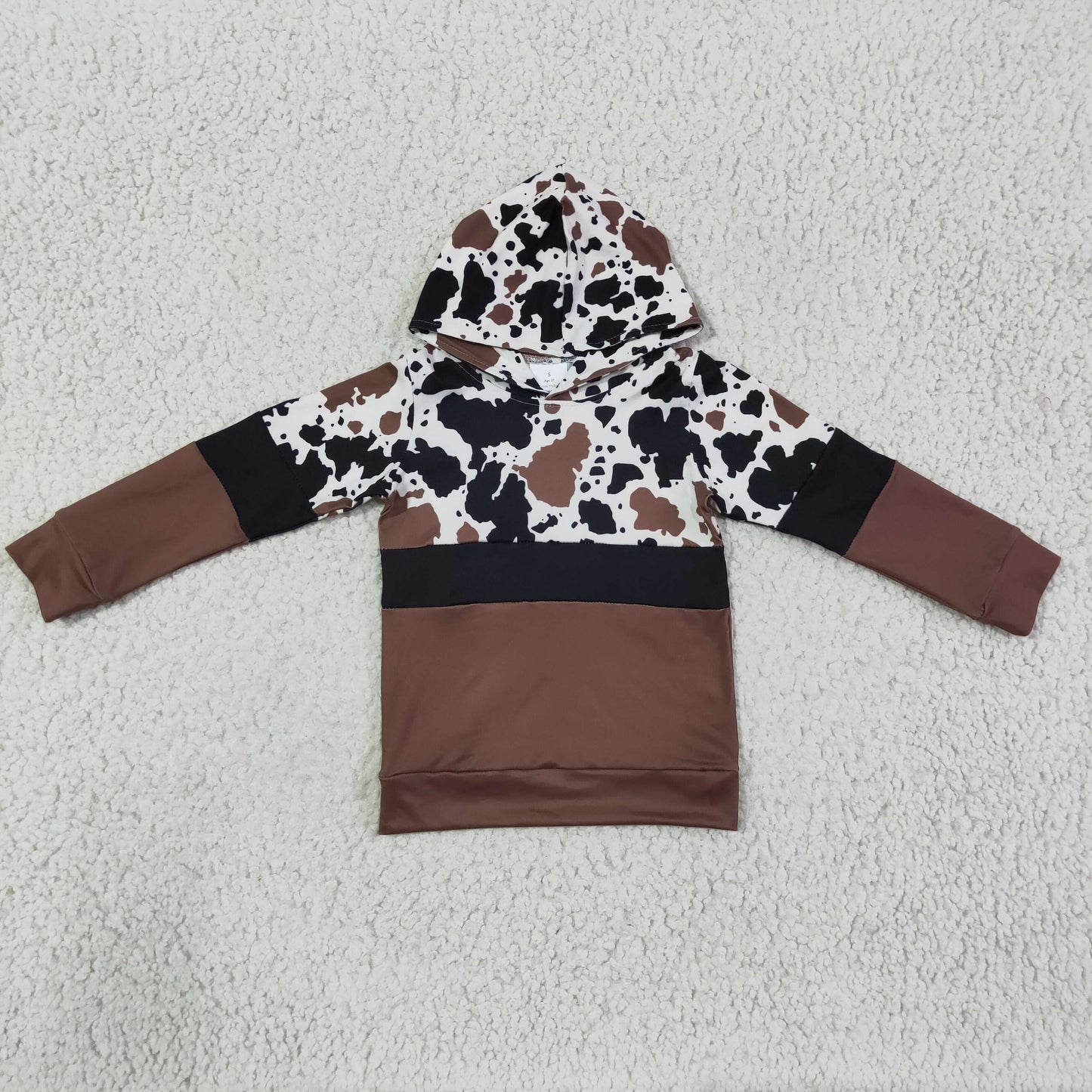 Cow brown long sleeves baby kids western hoodie