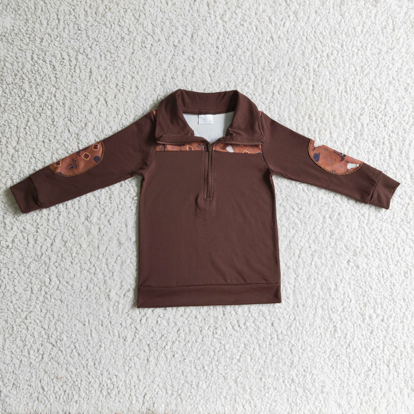 Bull skull brown long sleeves kids boy zipper pullover