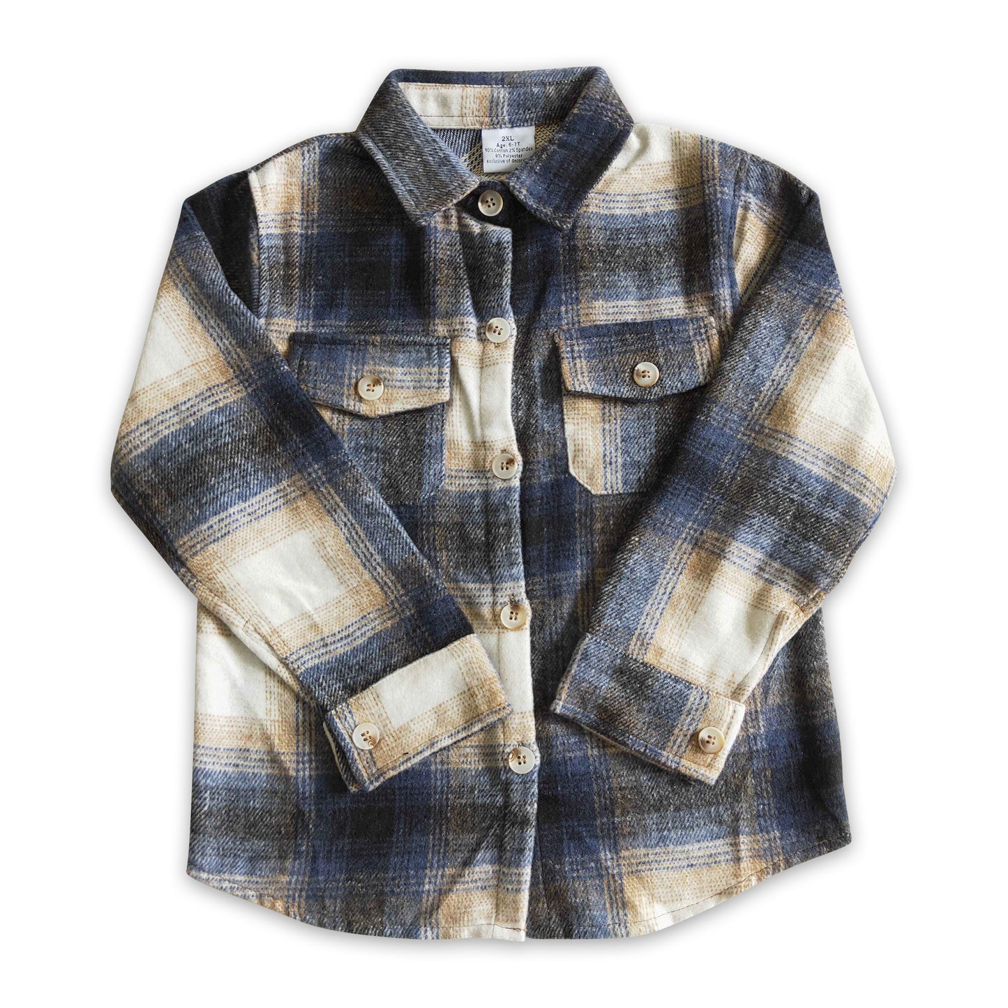 Navy plaid cotton pocket boy super thick flannel button up shirt