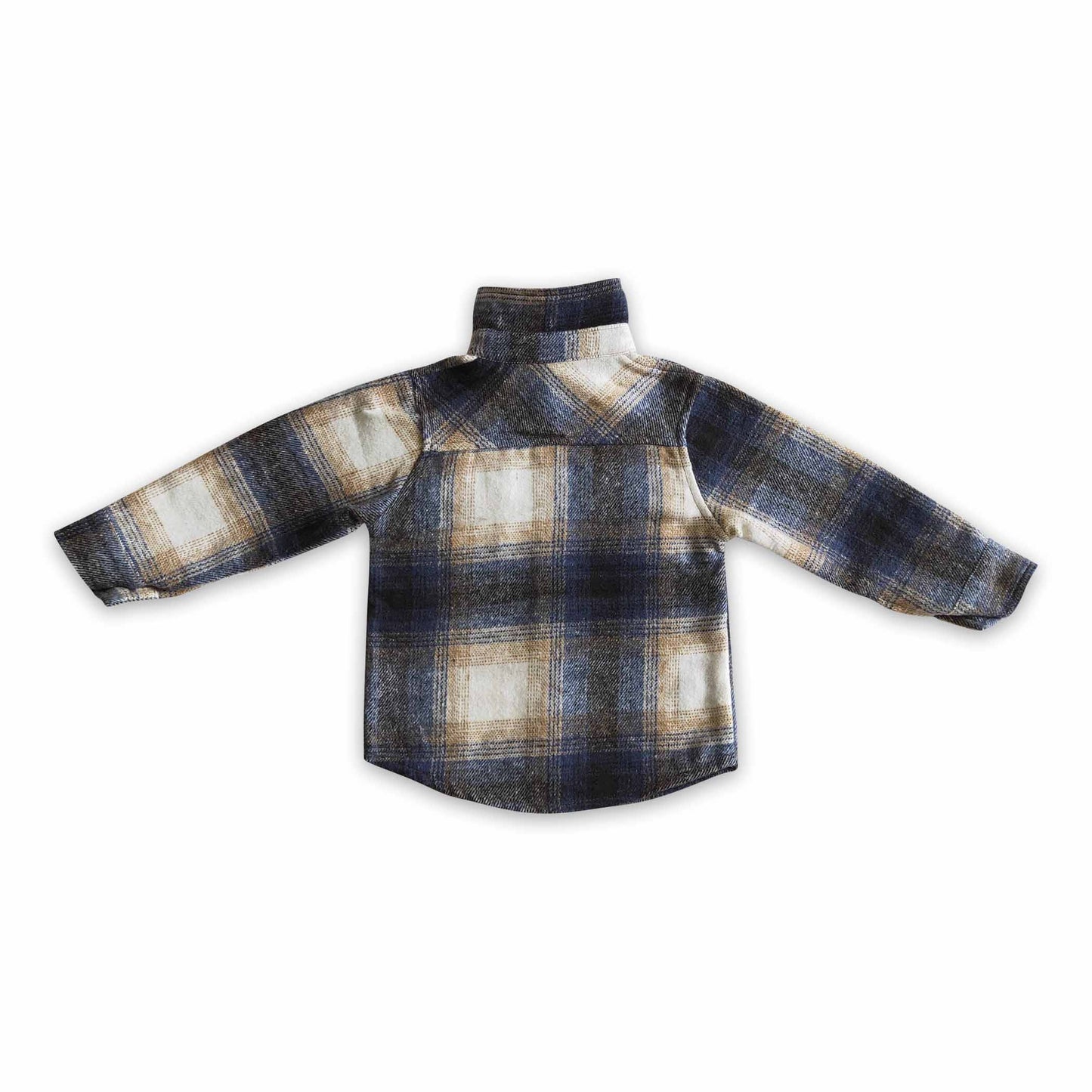 Navy plaid cotton pocket boy super thick flannel button up shirt