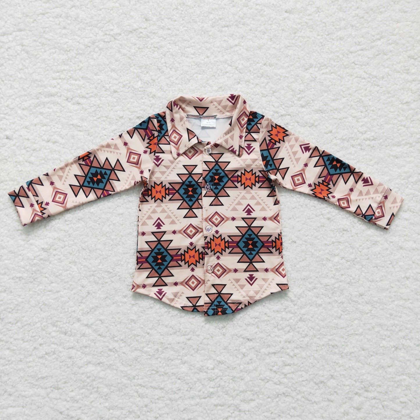 Khaki aztec kids boy western polo shirt