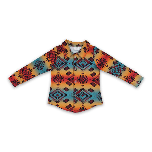 Turquoise aztec kids boy western button up shirt