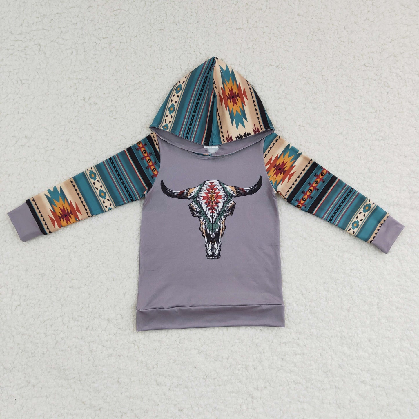 Bull skull aztec kids boy western hoodie