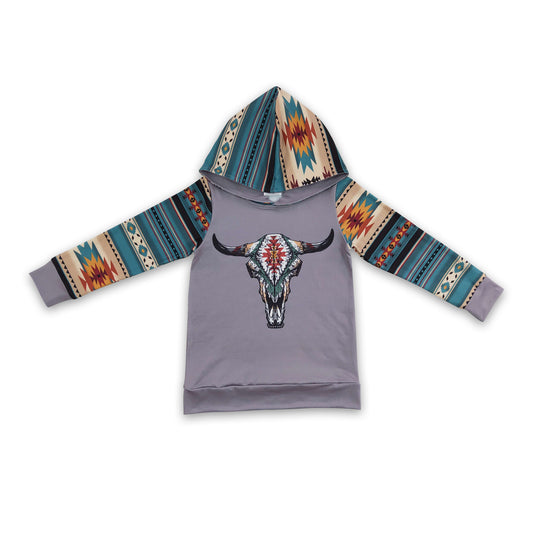 Bull skull aztec kids boy western hoodie