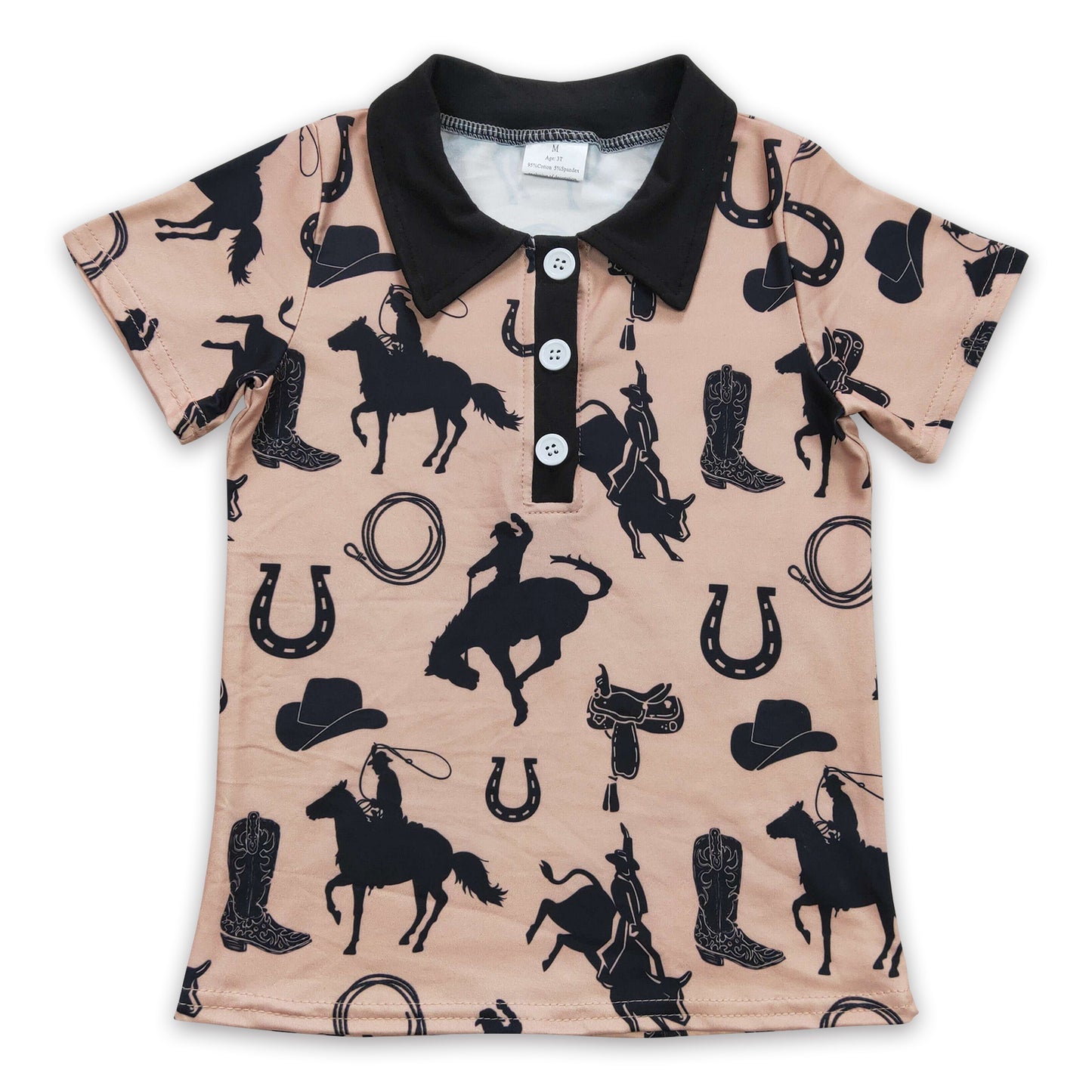 Boots hat horse rodeo boy short sleeves polo shirt