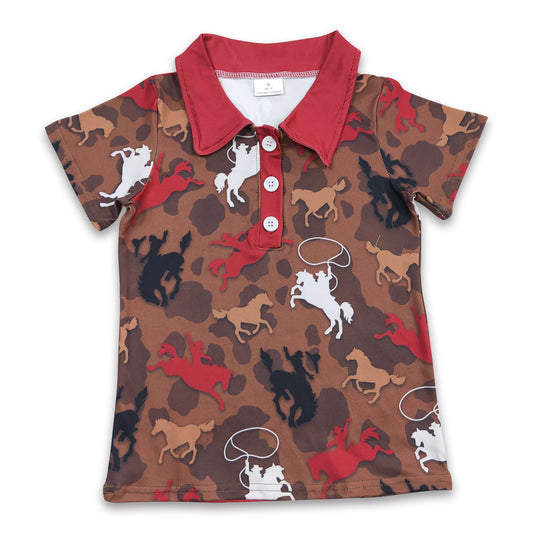 Short sleeves horse rodeo kids boy polo shirt