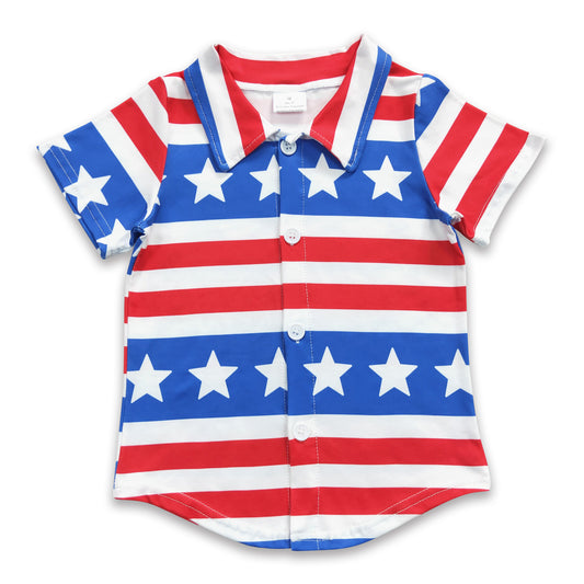 Short sleeves stars stripe kids boy 4th of july button up shirt
