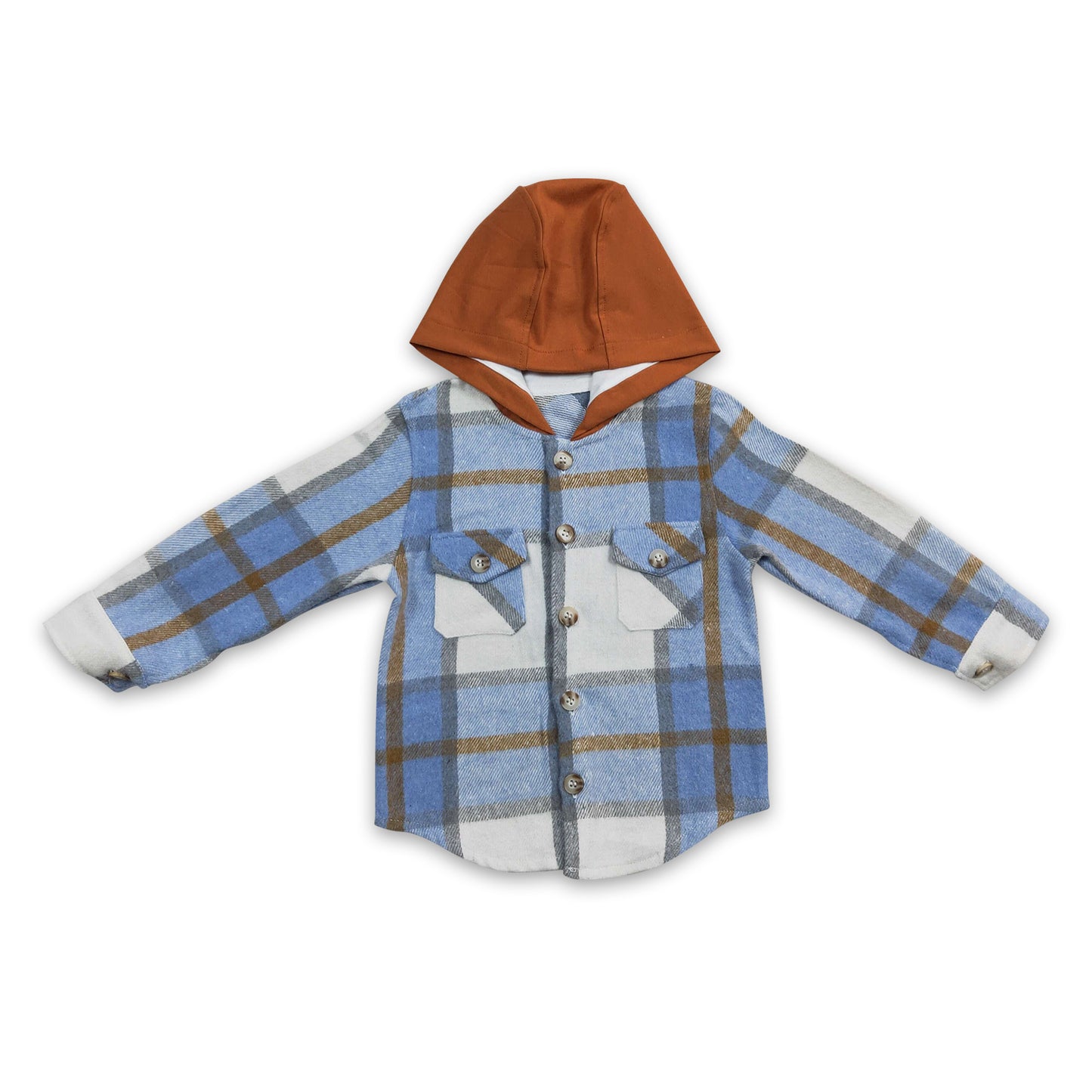 Blue plaid shirt boy flannel button up hoodie