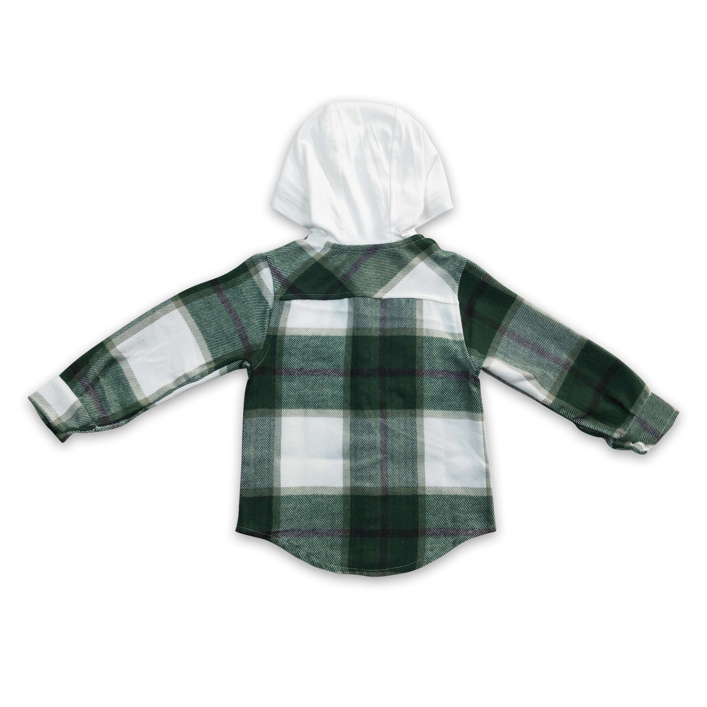 Green plaid shirt pocket boy flannel button up hoodie