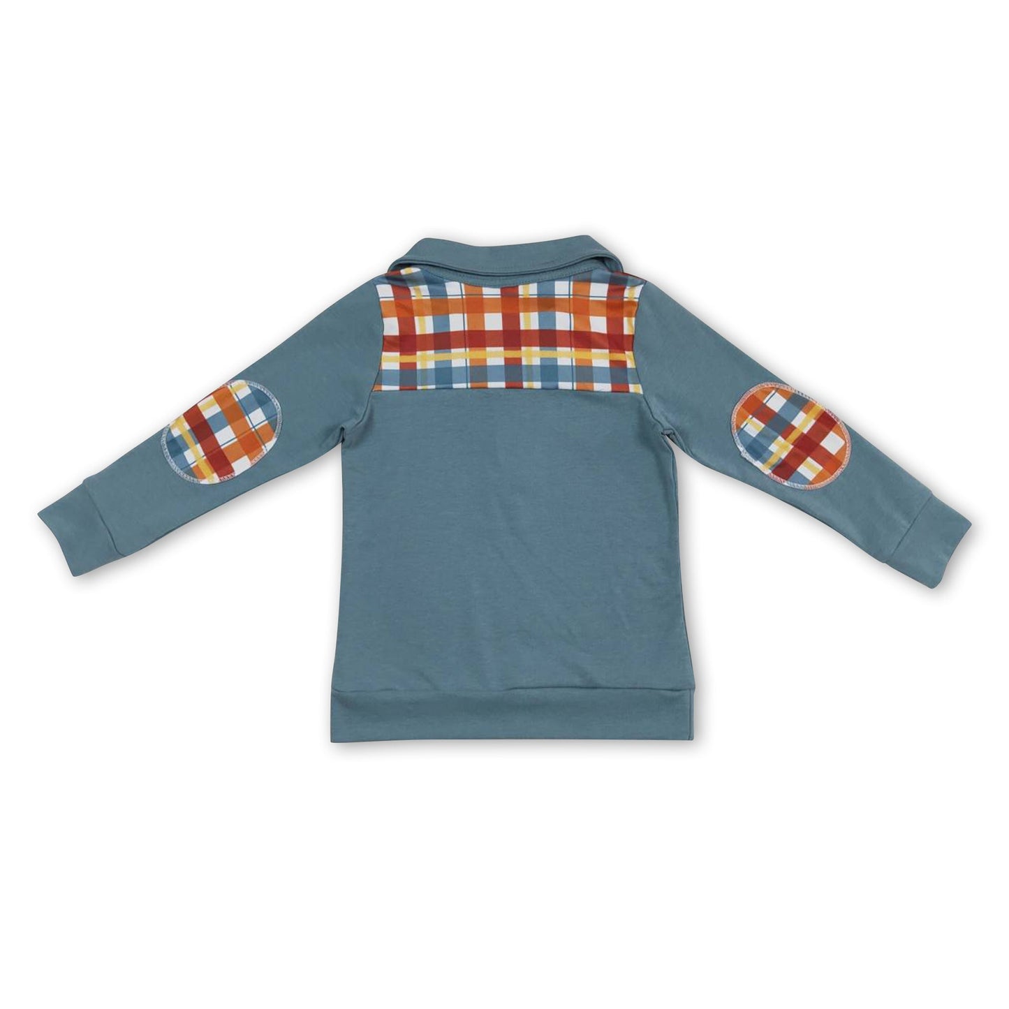 Brown blue plaid long sleeves kids fall pullover