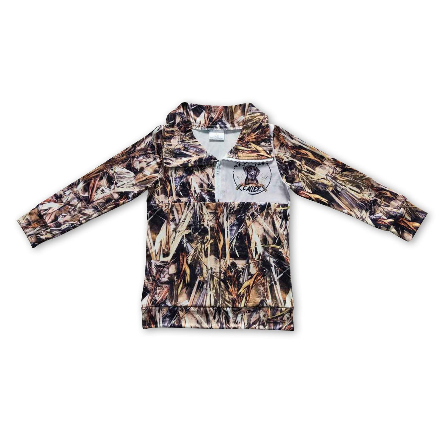 Dog plaid camo kids boy hunting pullover