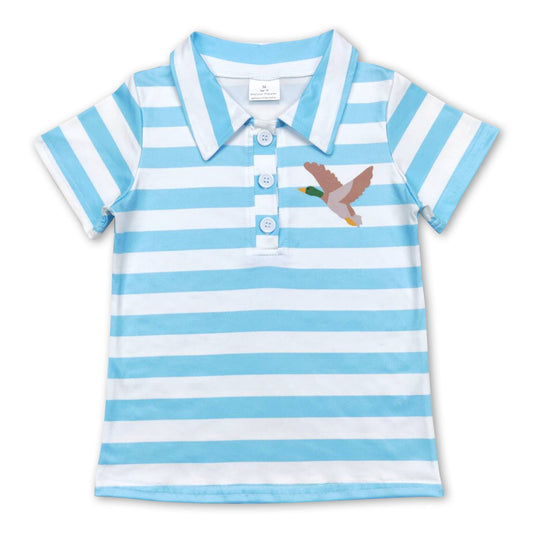 Blue stripe duck short sleeves kids boy polo shirt