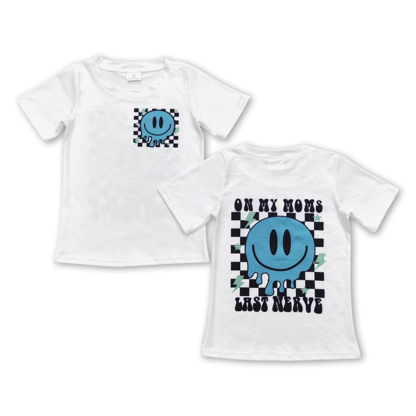 Plaid blue smile short sleeves kids boy shirt