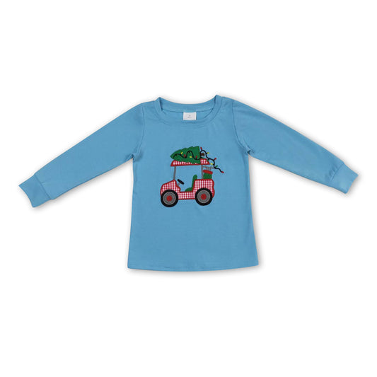 Light blue Christmas tree golf kids boy shirt