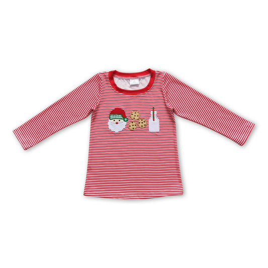 Santa cookie milk red stripe kids boy Christmas shirt