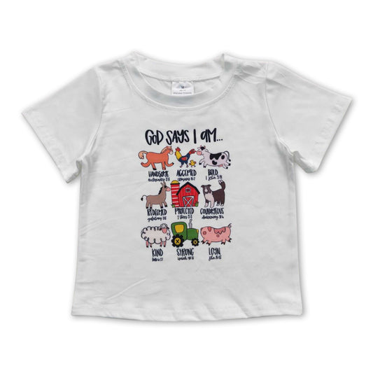 God says I am short sleeves kids farm shirt