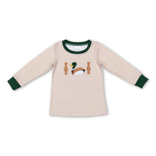 Khaki stripe duck long sleeves kids boy shirt