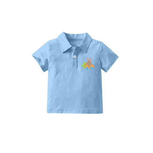 Light blue bunny carrot short sleeves boy easter polo shirt