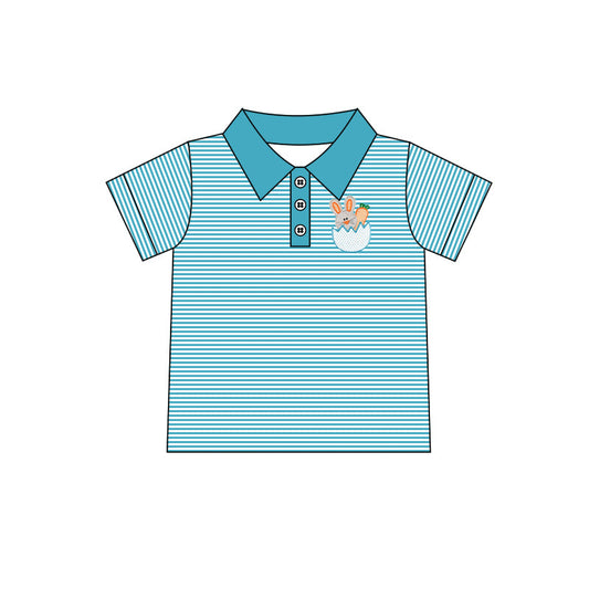 Short sleeves stripe rabbit carrot egg boy easter polo shirt