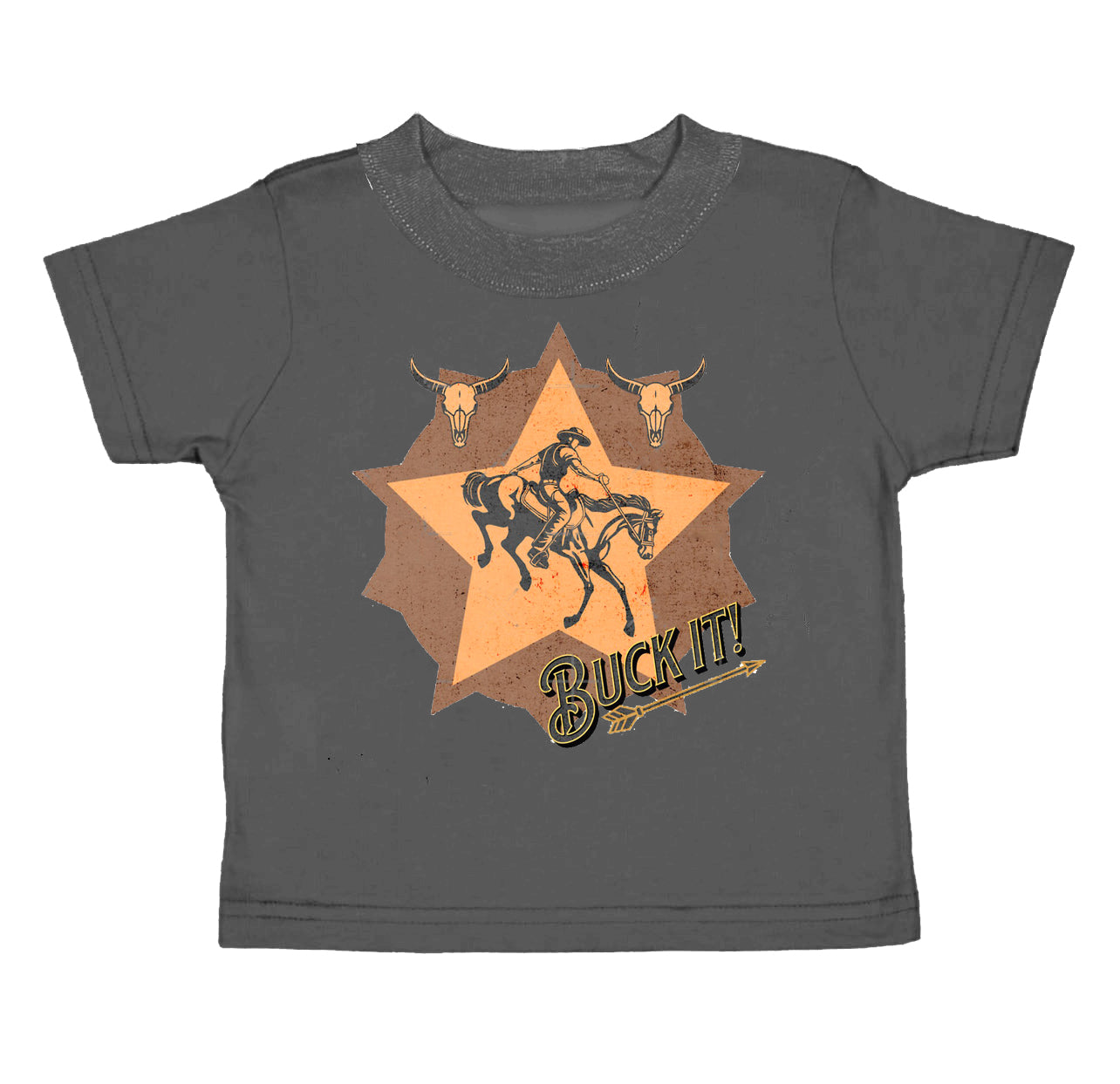 Short sleeves grey bull skull rodeo western kids boy shirt