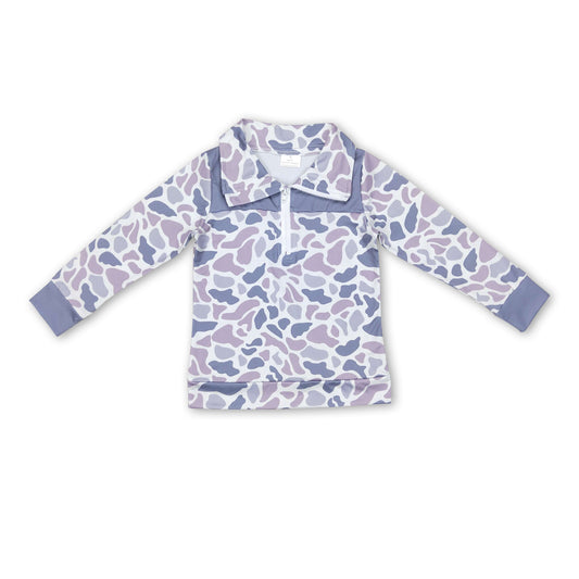 Grey camo long sleeves kids boy zipper pullover