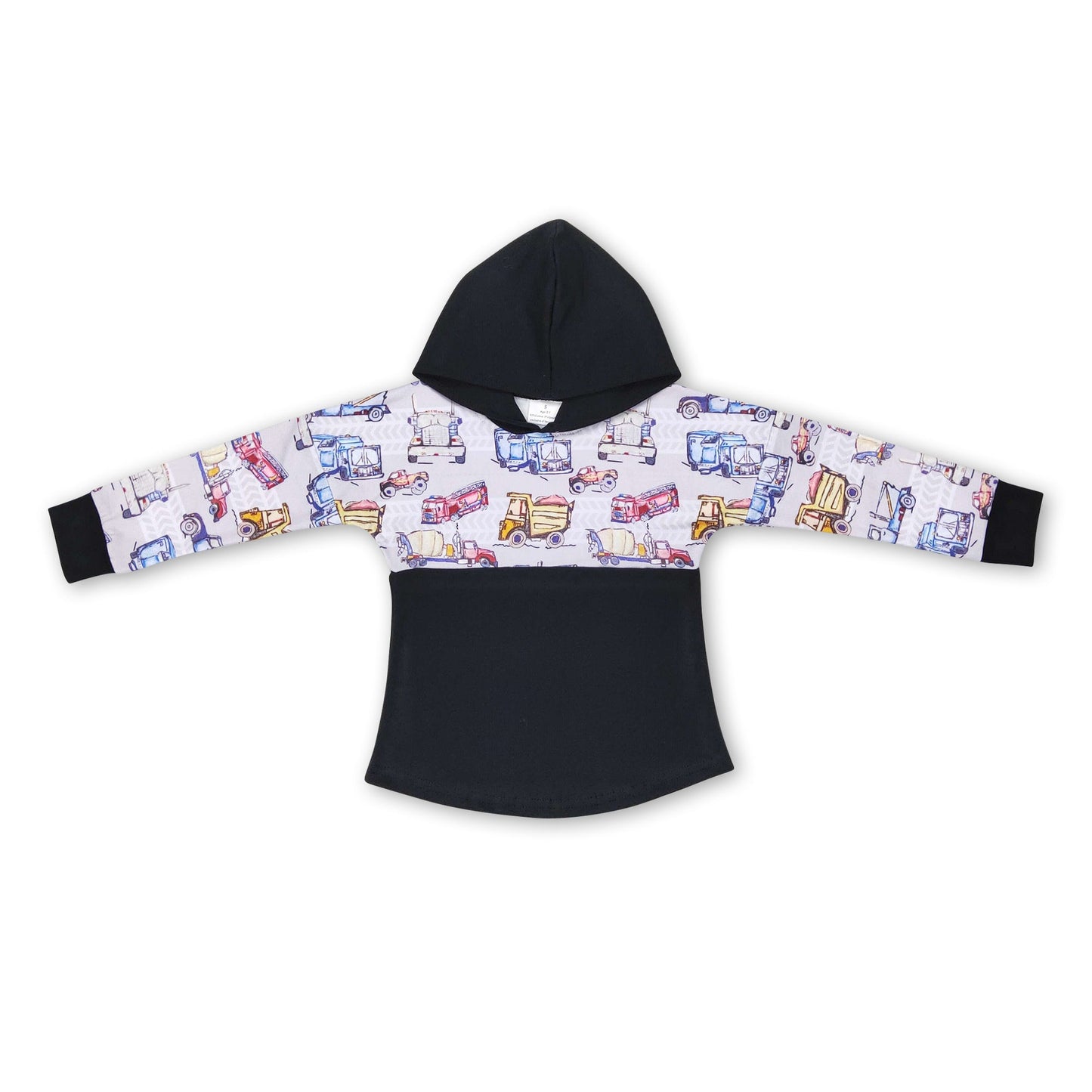 Black long sleeves constructions kids boy hoodie