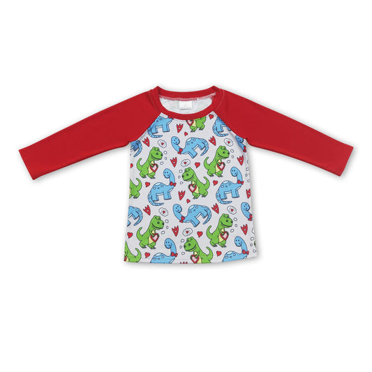Dinosaur heart long sleeves kids valentine's raglan