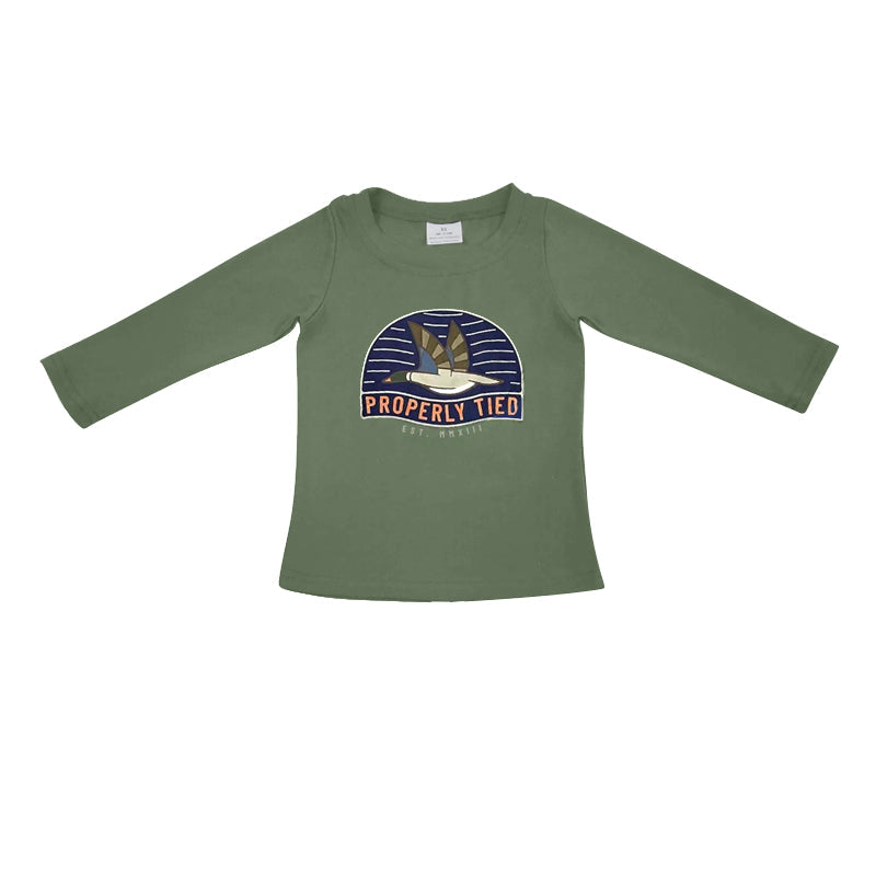 Olive long sleeves duck kids boys shirt