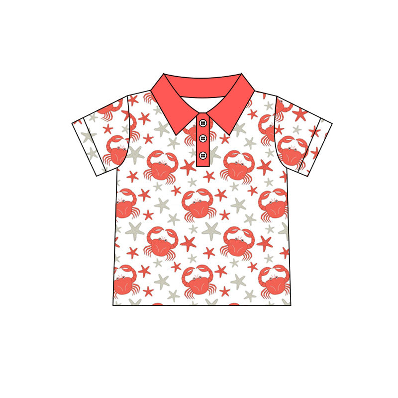 Red short sleeves crab kids boys summer polo shirt