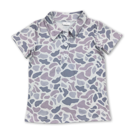 Short sleeves grey camo kids boys polo shirt