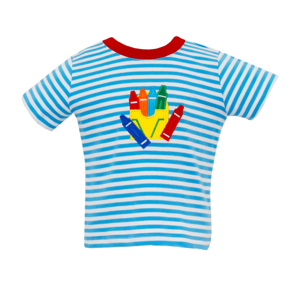 Blue short sleeves stripe crayon boys back to school shirt