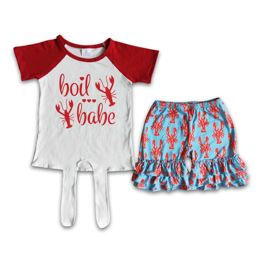 Crawfish print little girls summer set