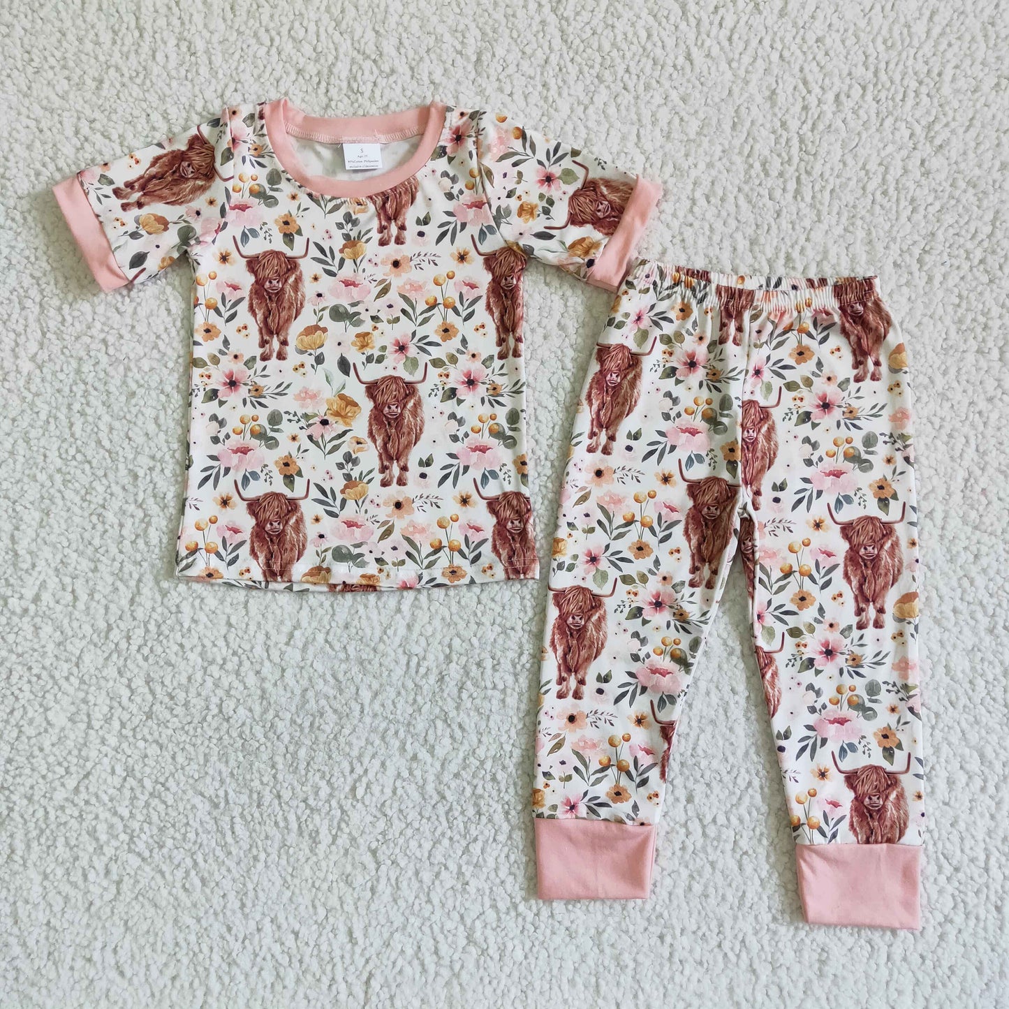 Short sleeve cow print baby kids pajamas