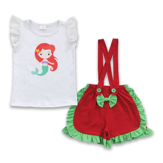 Red princess shirt suspender shorts girls outfits