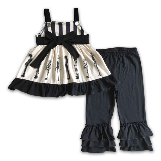 Skull tunic black ruffle pants girls Halloween clothing