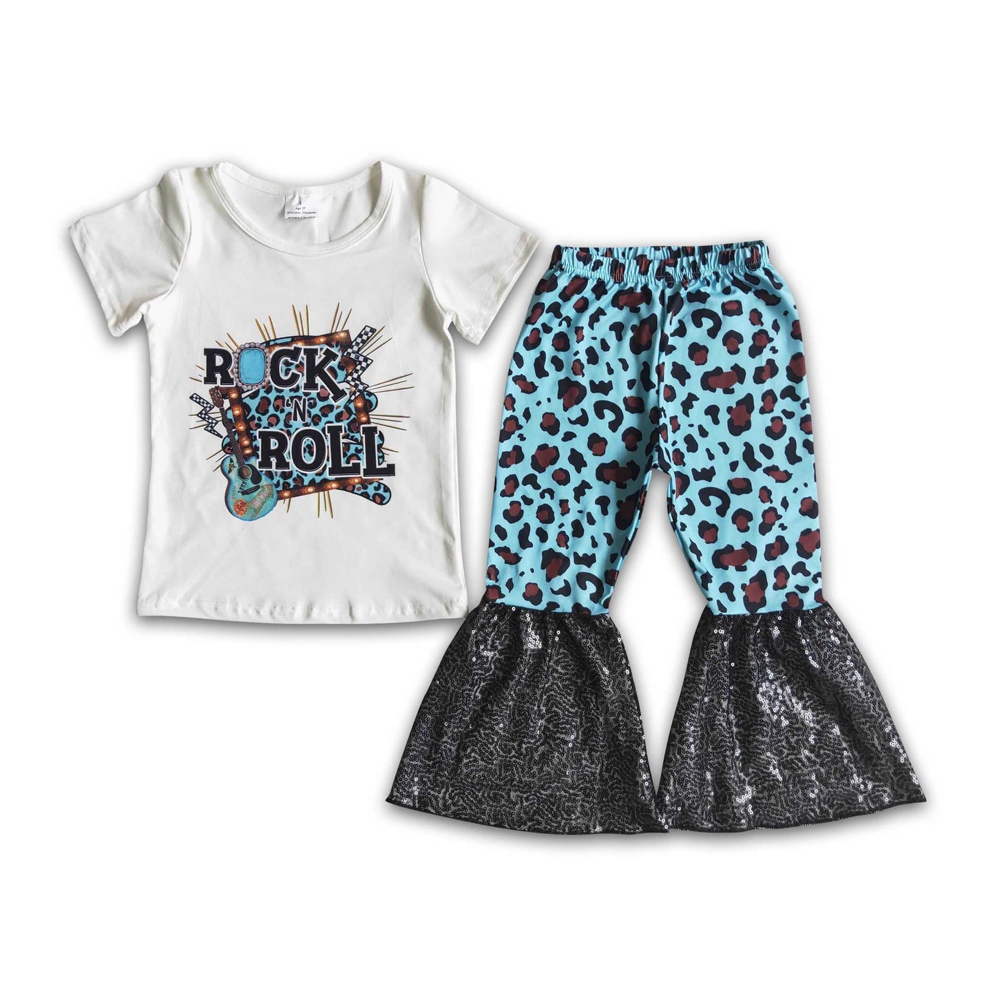 Guitar music shirt leopard sequin pants girls clothing