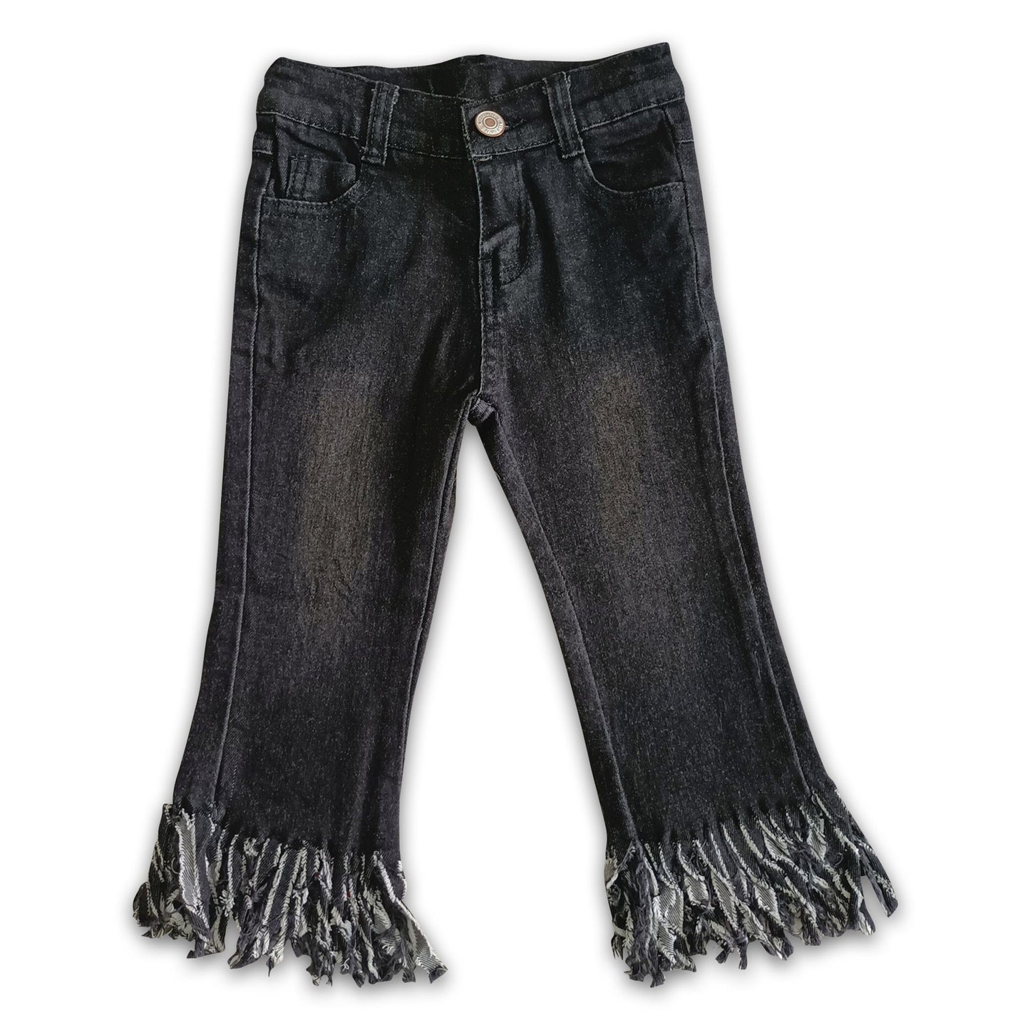 Girl Black Tassel denim pants match belt