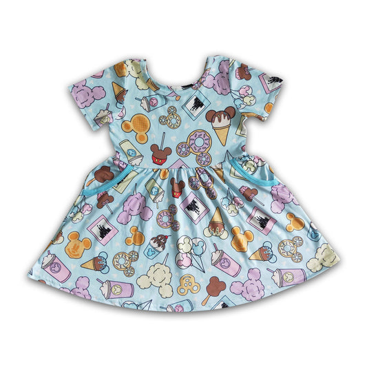 Cute snacks short sleeve pocket girls twirl dresses