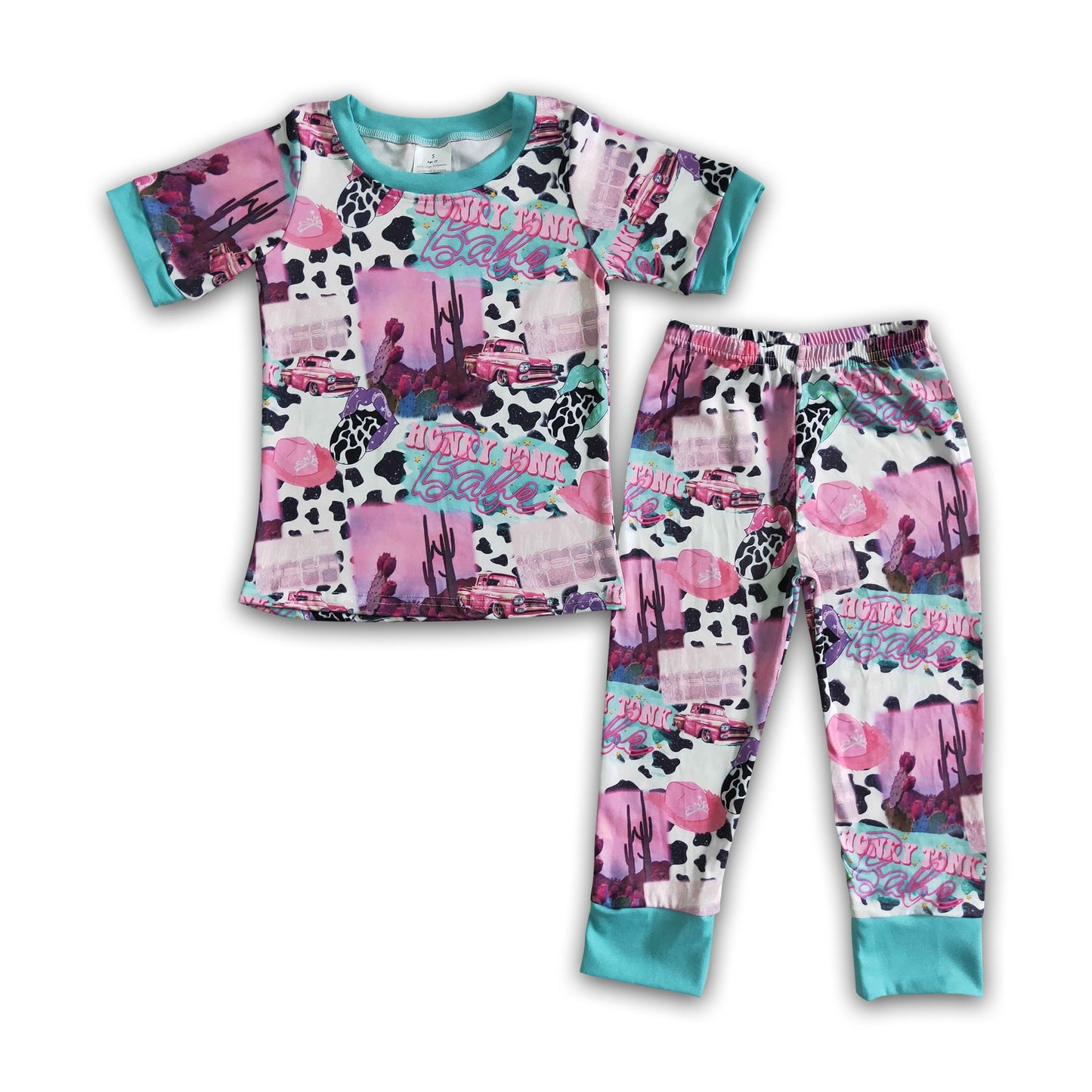 Cactus truck tounge print short sleeve girls pajamas