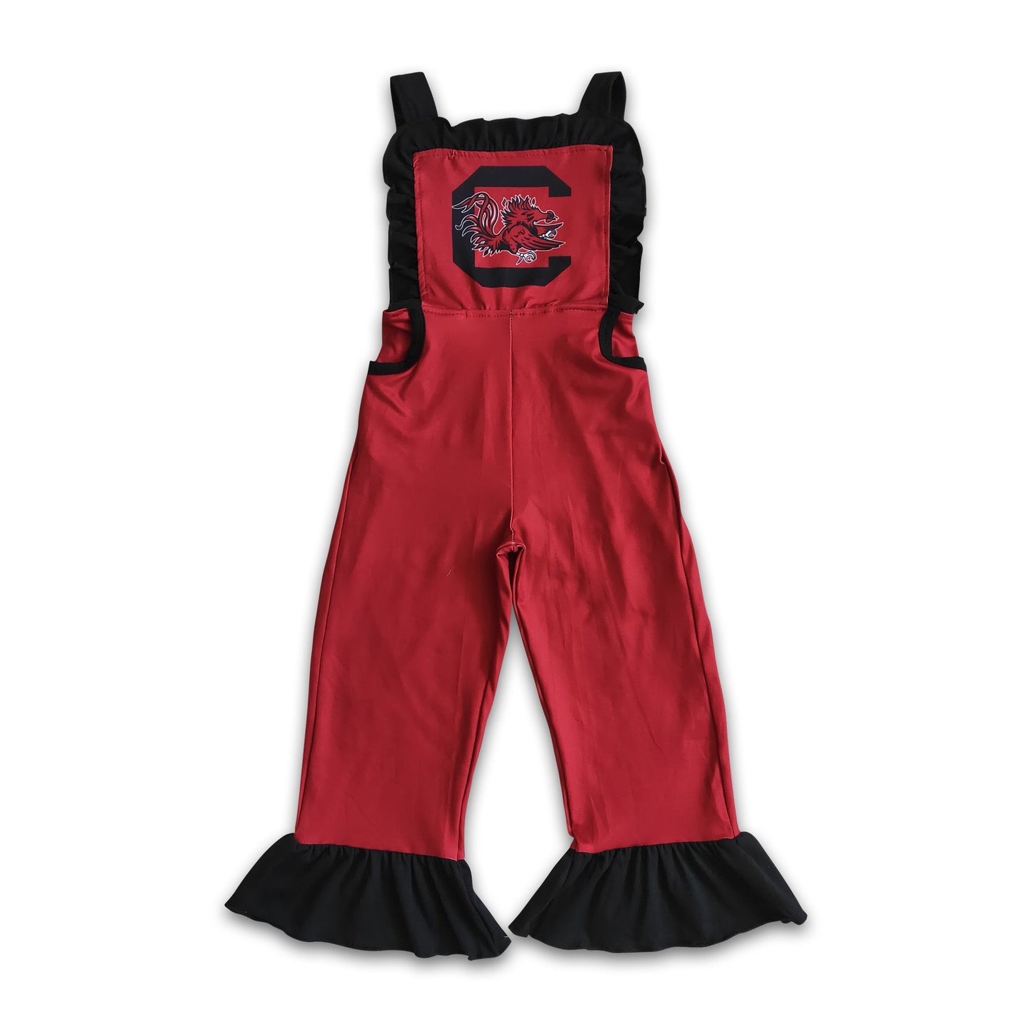 Red black pocket girls team overalls