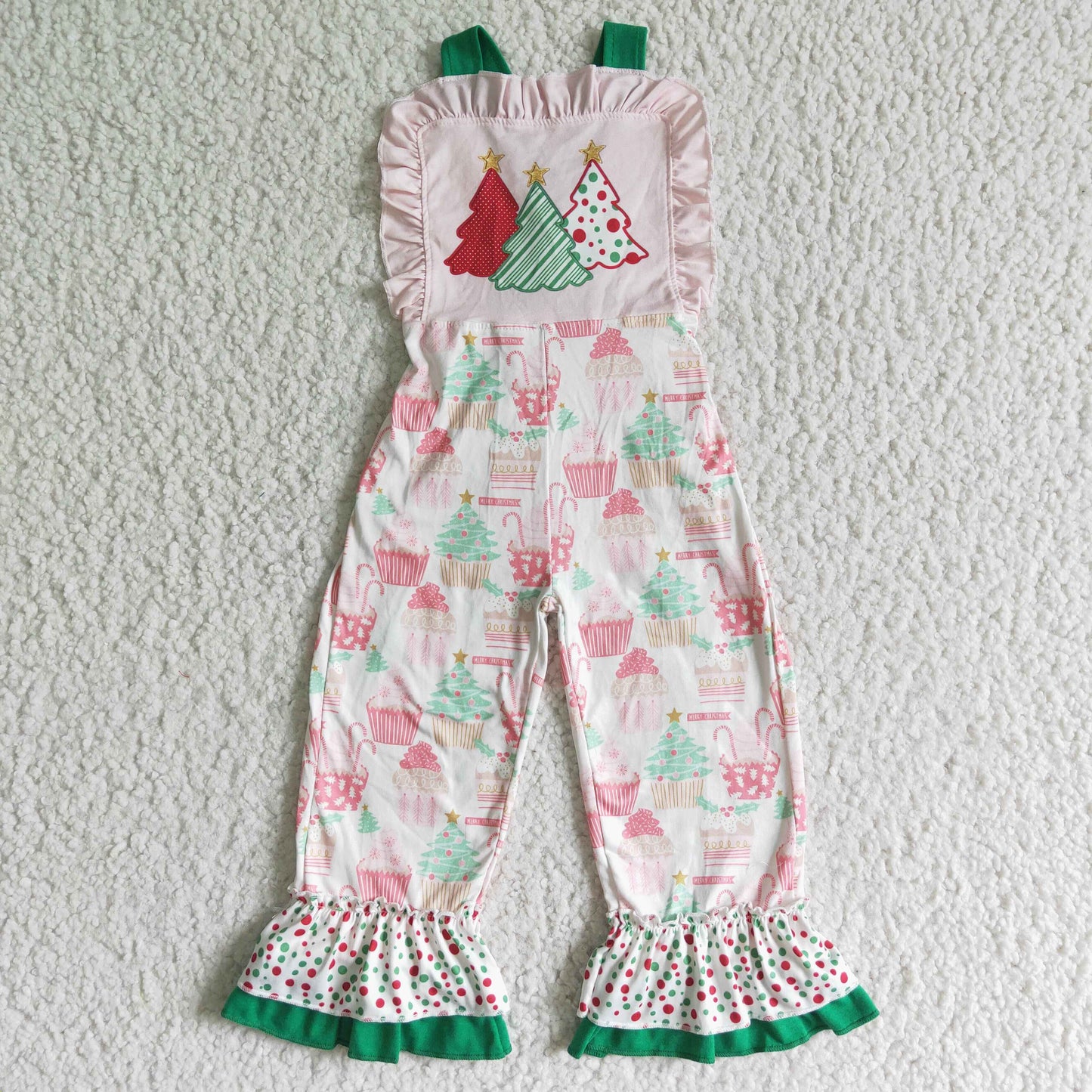 Christmas tree print girls overalls