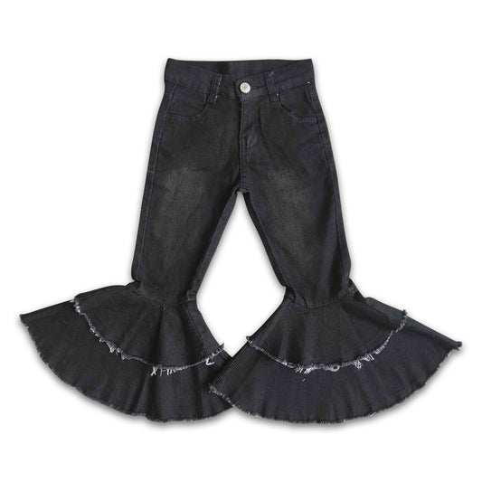 Black waistband ruffle denim pants